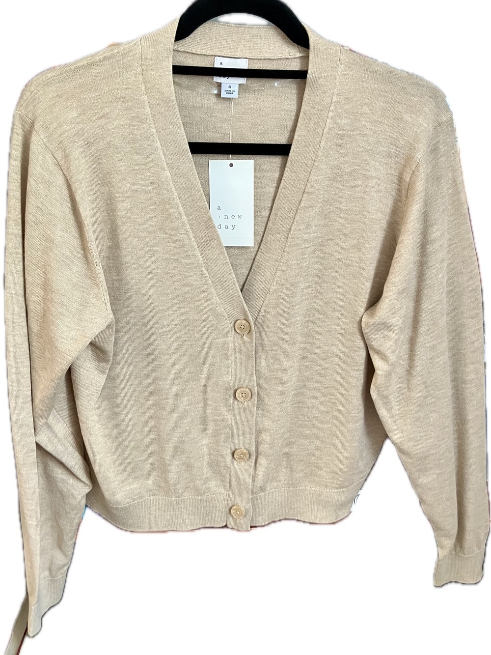 a new day Camel V-Neck Button Front Cardigan